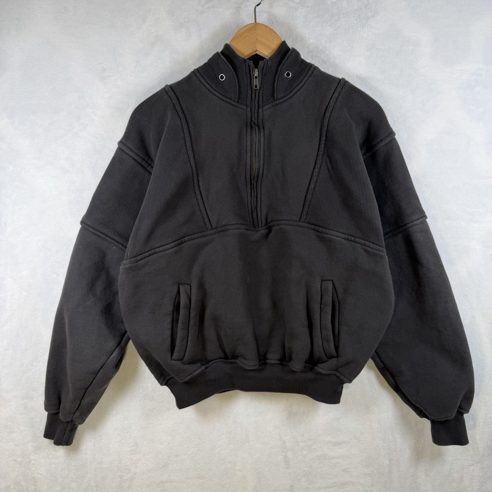 Joah Brown Jade Retro Half Zip Oversized Gray Sweatshirt Women's Size S/M